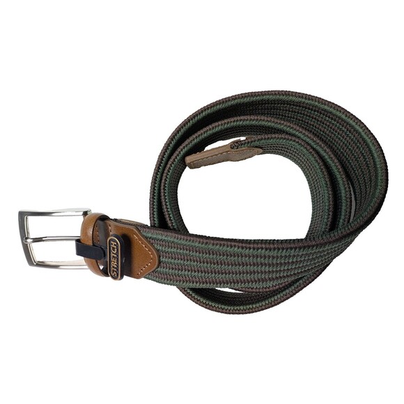 Mens Braided Stretch Belt Green Brown Stripe Genuine Italian Leather Golf Casual - Picture 1 of 3